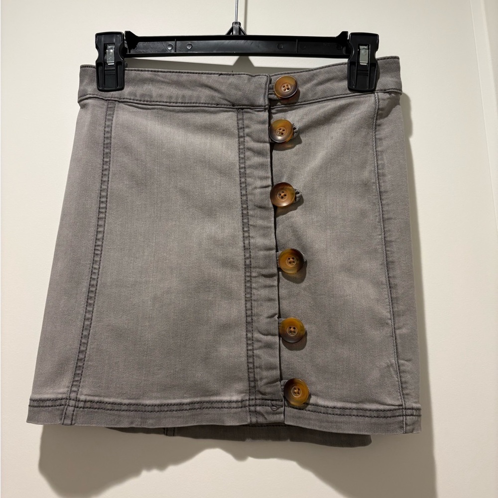 Free People Gray Button-Down Mini Skirt